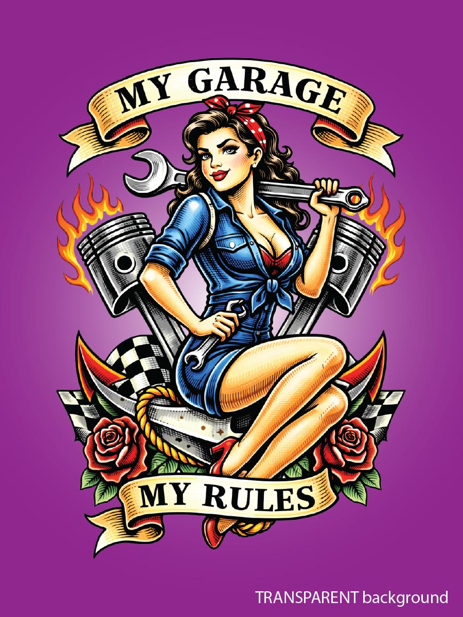 My Garage My Rules — Retro Mechanic Pin-up Sticker